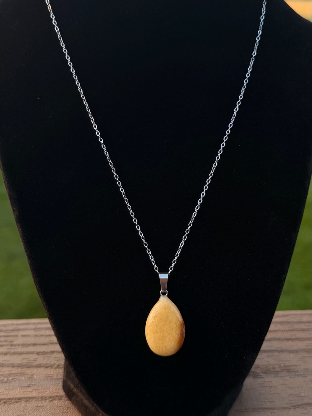 Natural Orange Cream Topaz Teardrop Pendant Necklace 20”
